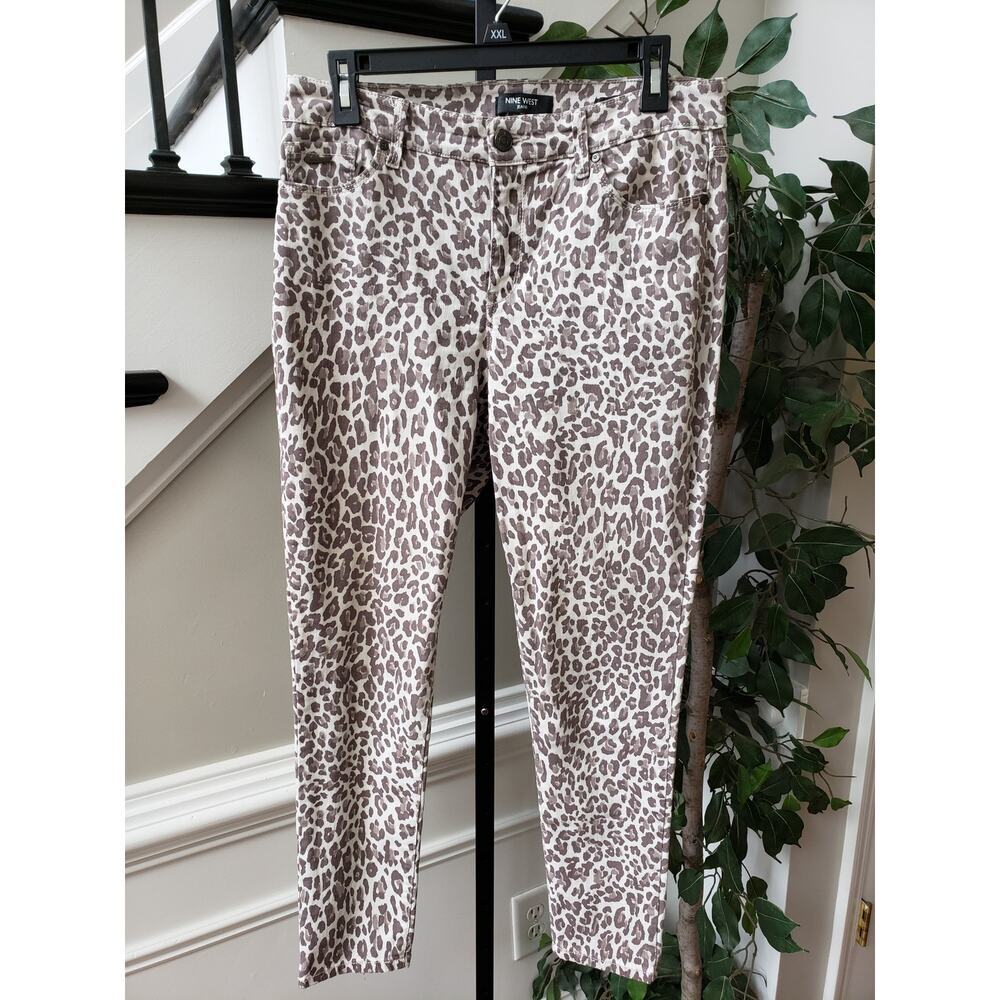 Nine‎ West Jeans Womens Size 10 White Animal Print Cotton Gramercy Skinny Ankle